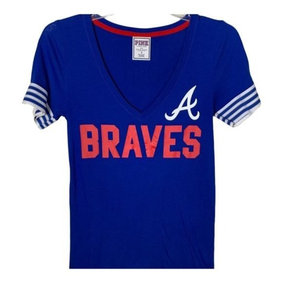 Victoria's Secret Tops - Victorias Secret Womens T Shirt Blue Small V Neck Short Sleeve Atlanta Braves